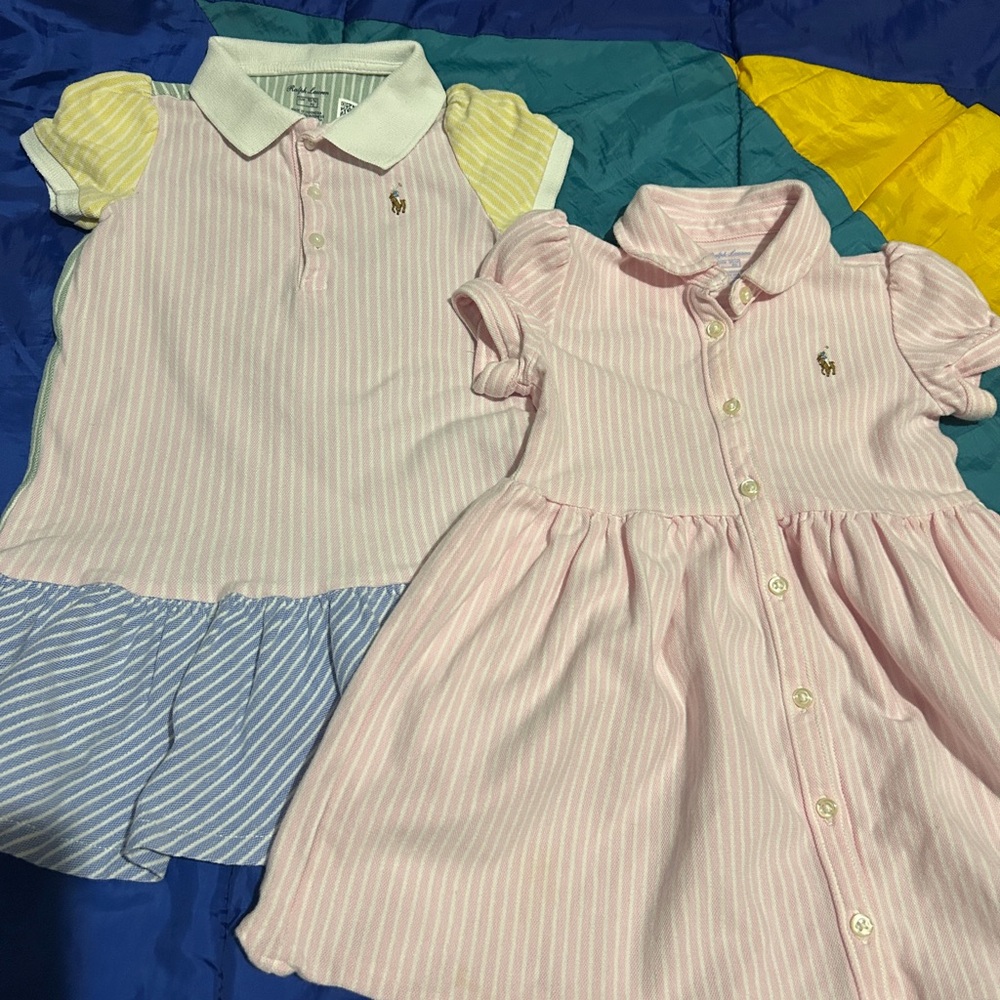 Ralph Lauren set of 2 kid dress block color stripes Sz 18 m 24 m